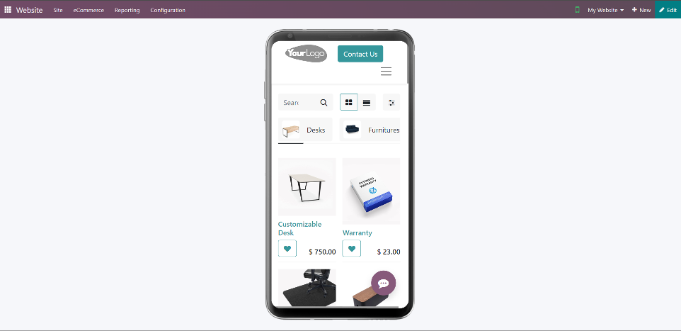 Odoo mobile-friendly website preview